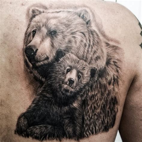 bear skull tattoo|mama bear and baby tattoo.